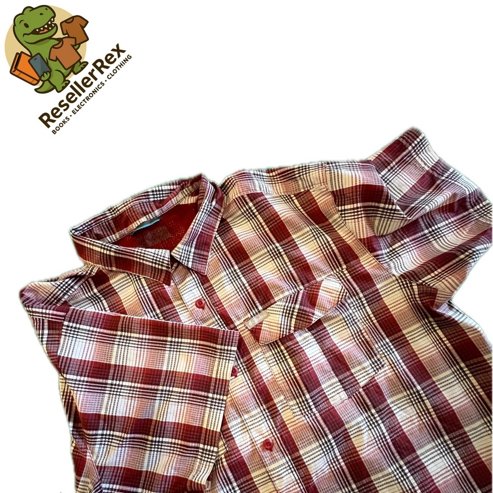 Men's Columbia Short Sleeve Plaid Button Down Shirt Red White‎